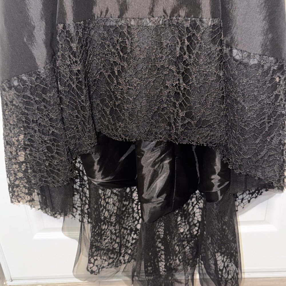 BETSY & ADAM Taffeta High-low Dress with Floral Lace Hem - Picture 8 of 13